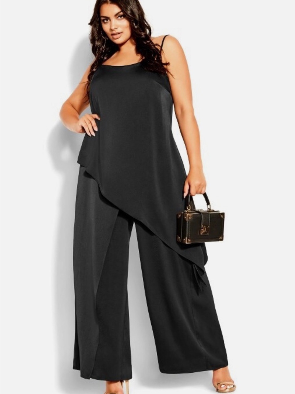 City Chic Black Wide-Leg Layered Jumpsuit